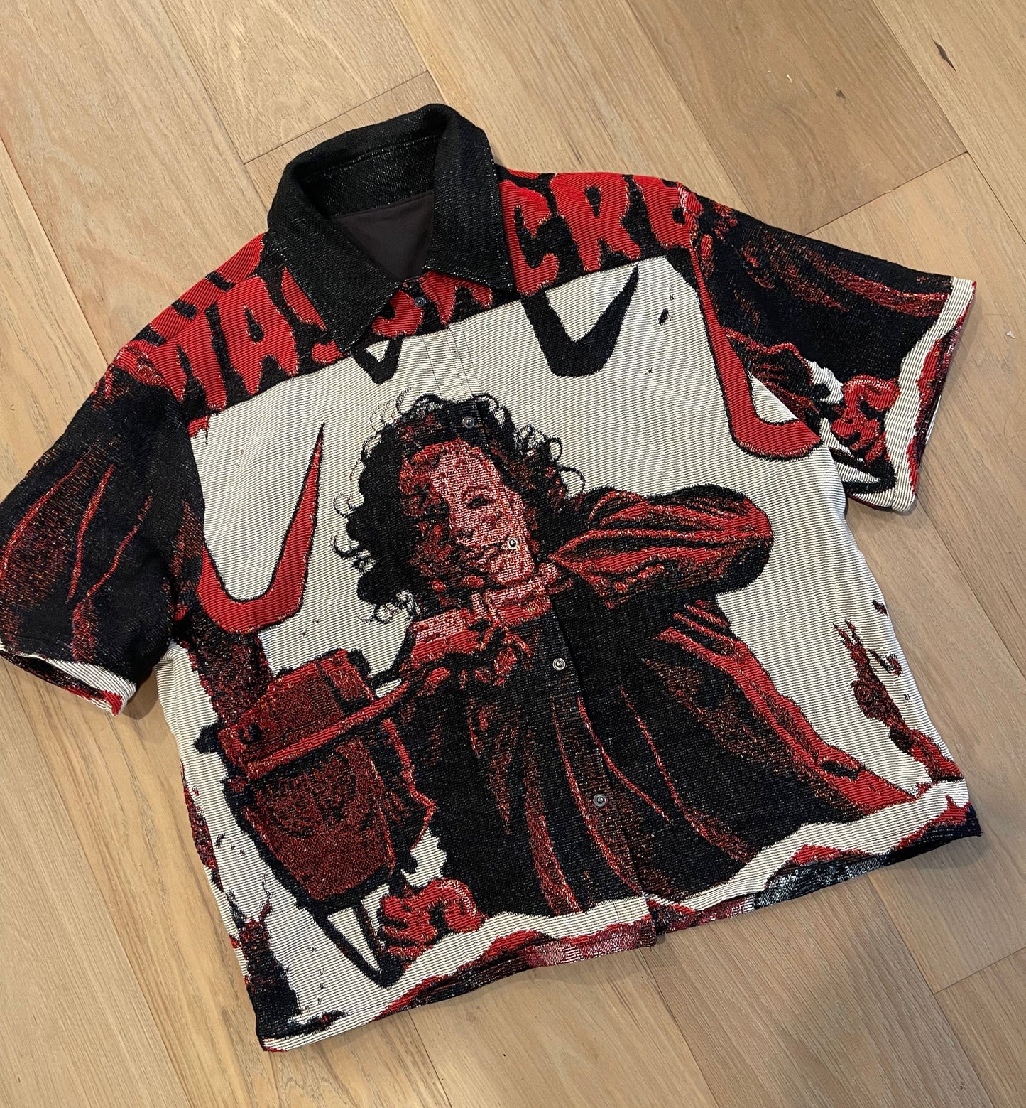 CHAINSAW MASSACRE HANDMADE TAPESTRY JACQUARD FABRIC WORK SHIRT