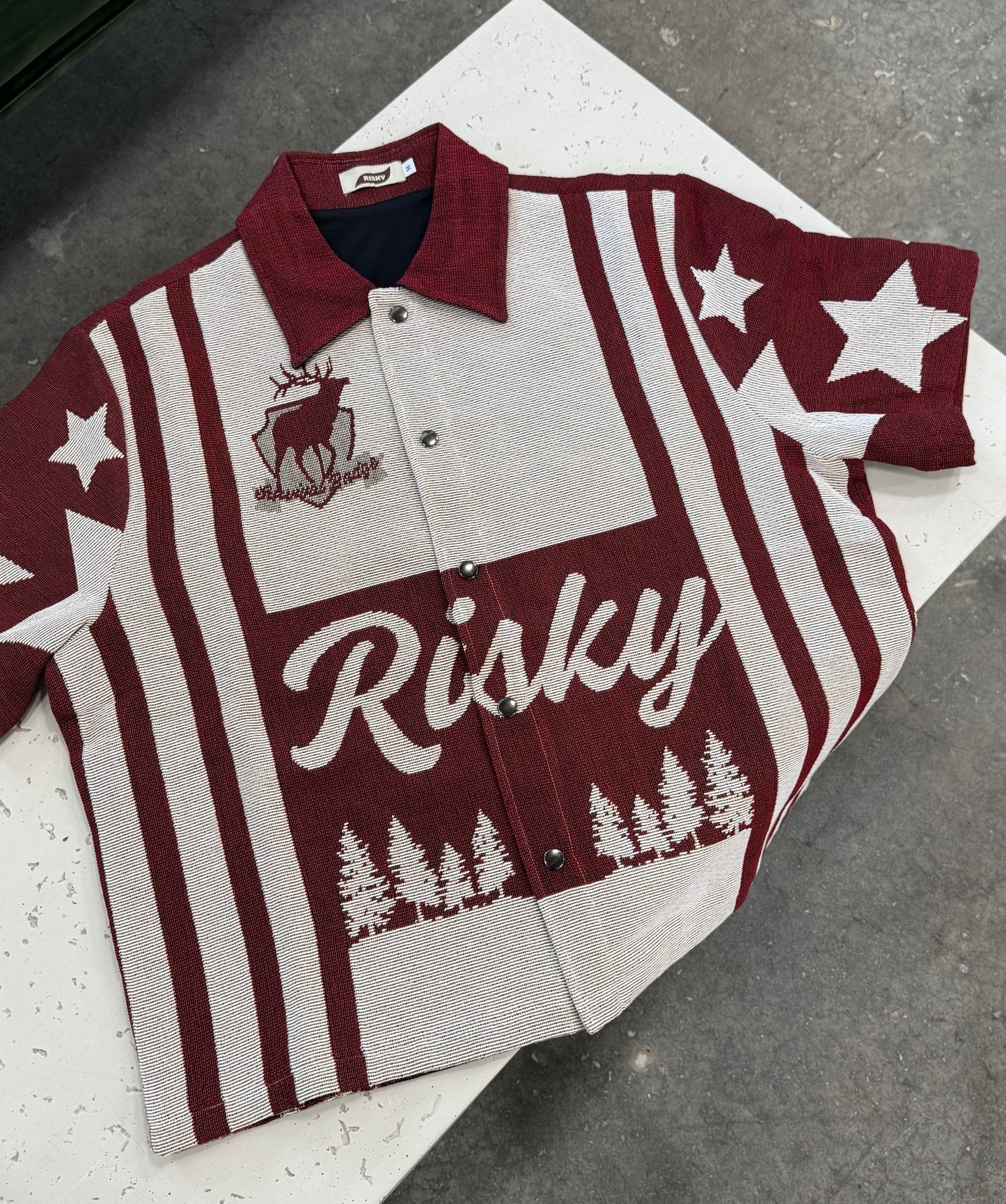 BOYS OF AMERICA HANDMADE TAPESTRY JACQUARD FABRIC WORK RED VELVET (BURGUNDY) SHIRT