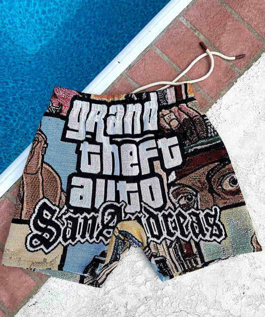 GTA SAN ANDREAS HANDMADE TAPESTRY JACQUARD FABRIC SHORTS